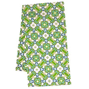 Serendipity Tea Towel Folded with a colorful geometric pattern on a white background