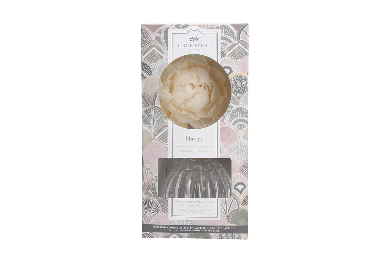 Package of a diffuser with decorative design on a white background