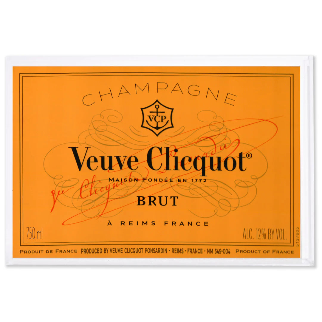 Tray - Acrylic - Pop The Bubbly - Small- picture is of an orange tray that reads “Champagne Veuve Clicquot Brut”