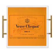 Tray - Acrylic - Pop The Bubbly - Large- this is a picture of the orange tray with handles that reads “Champagne Veuve Clicquot Brut”