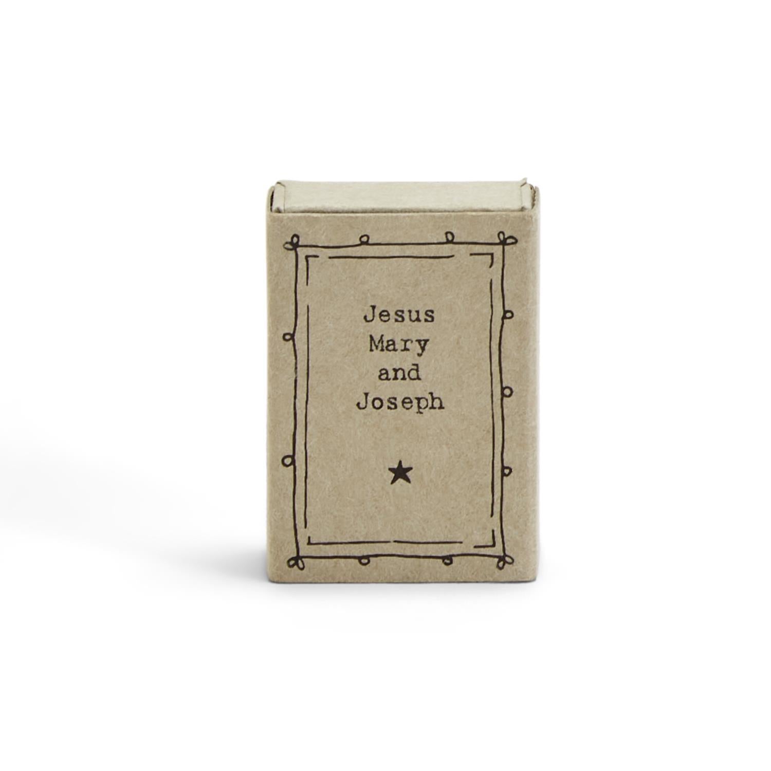 Small beige box with 'Jesus Mary and Joseph' text on a white background