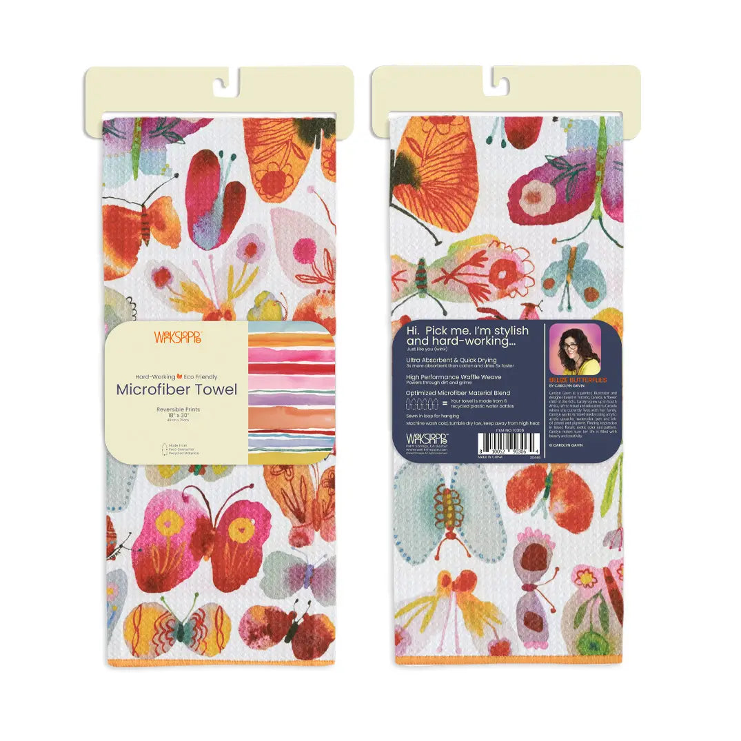 Dish Towel - Microfiber - Kitchen Dish - Butterflies - reversible with stripes on the back - in packaging 
