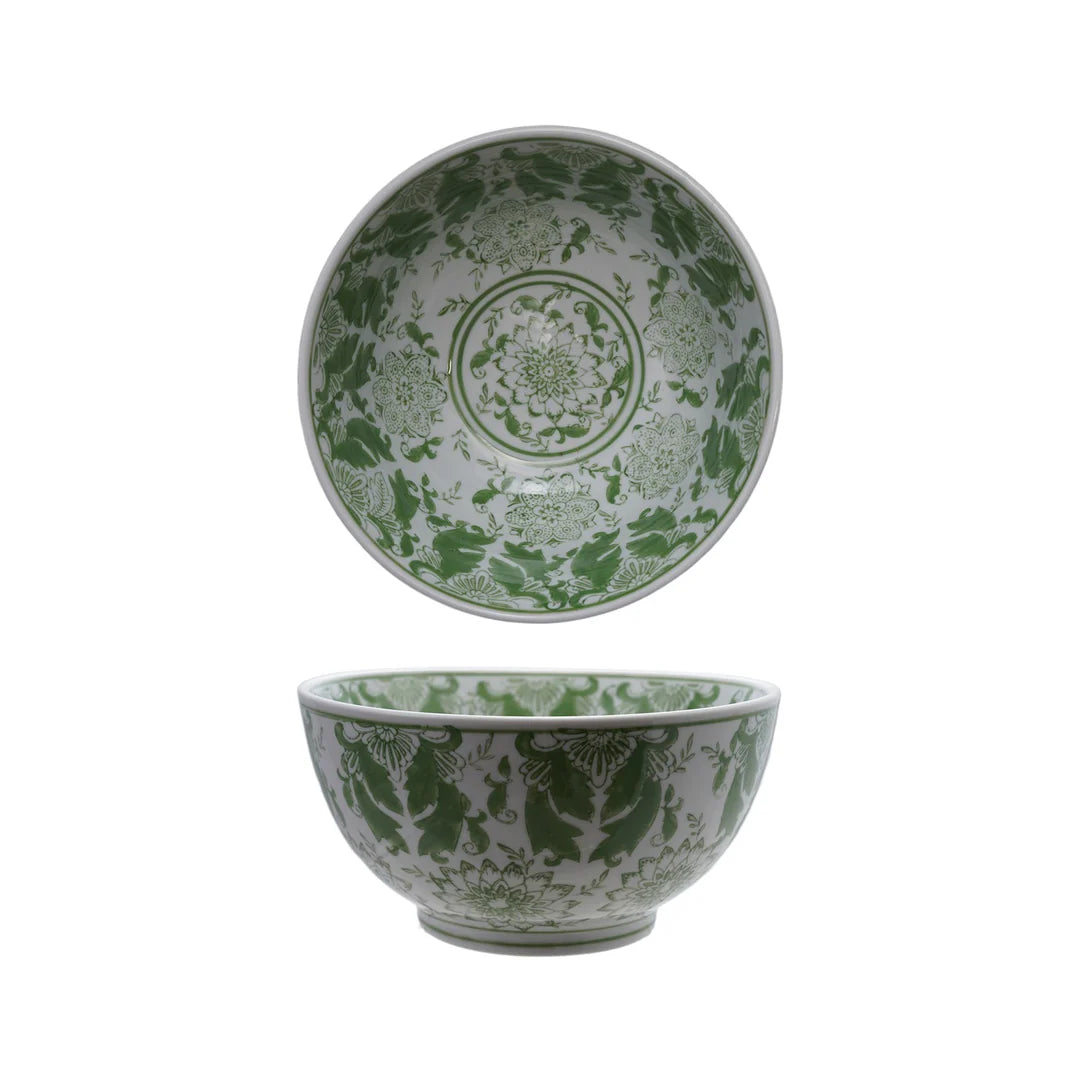 Bowl - Green Chinoiserie - Stoneware - 10”