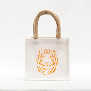 Gameday - Petite Tote - White Orange Tiger - Burlap on a white background 