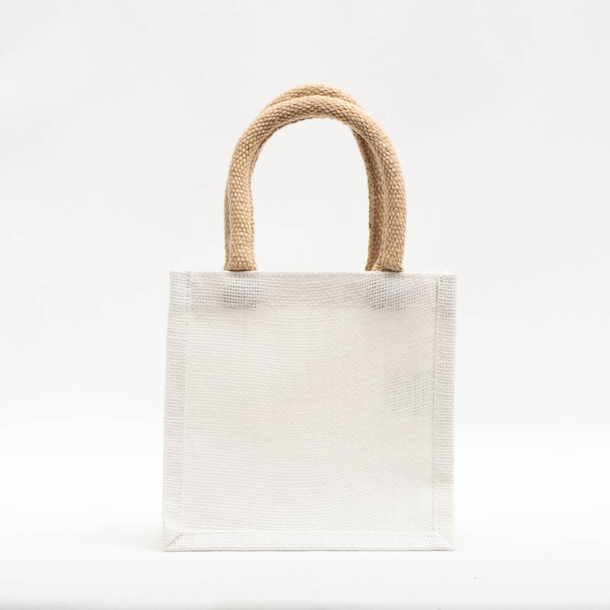 Back view of Petite Tote - Burlap on a white background 