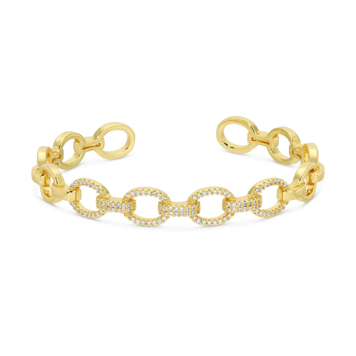 Jewelry - Bracelet - Rounded Link Cuff - Pave Accents - Gold