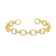Jewelry - Bracelet - Rounded Link Cuff - Pave Accents - Gold
