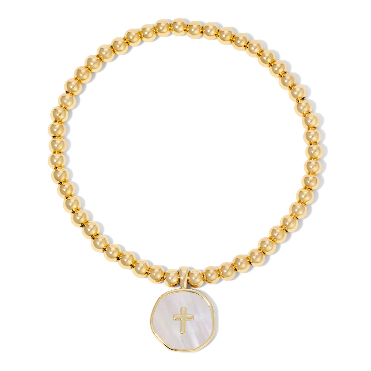 Jewelry - Bracelet - 4mm Beaded Bracelet - Inset Cross Shell Charm on bracelet with white background 