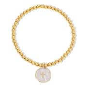 Jewelry - Bracelet - 4mm Beaded Bracelet - Inset Cross Shell Charm on bracelet with white background 
