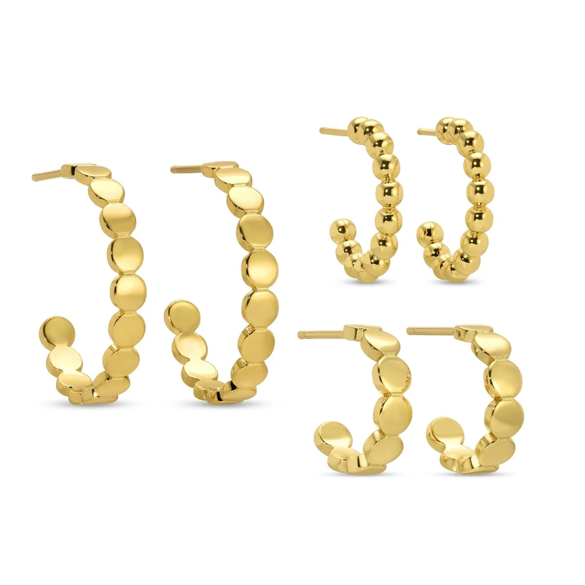 Jewelry - Earrings - Carded Set of 3 - Gold Hoops