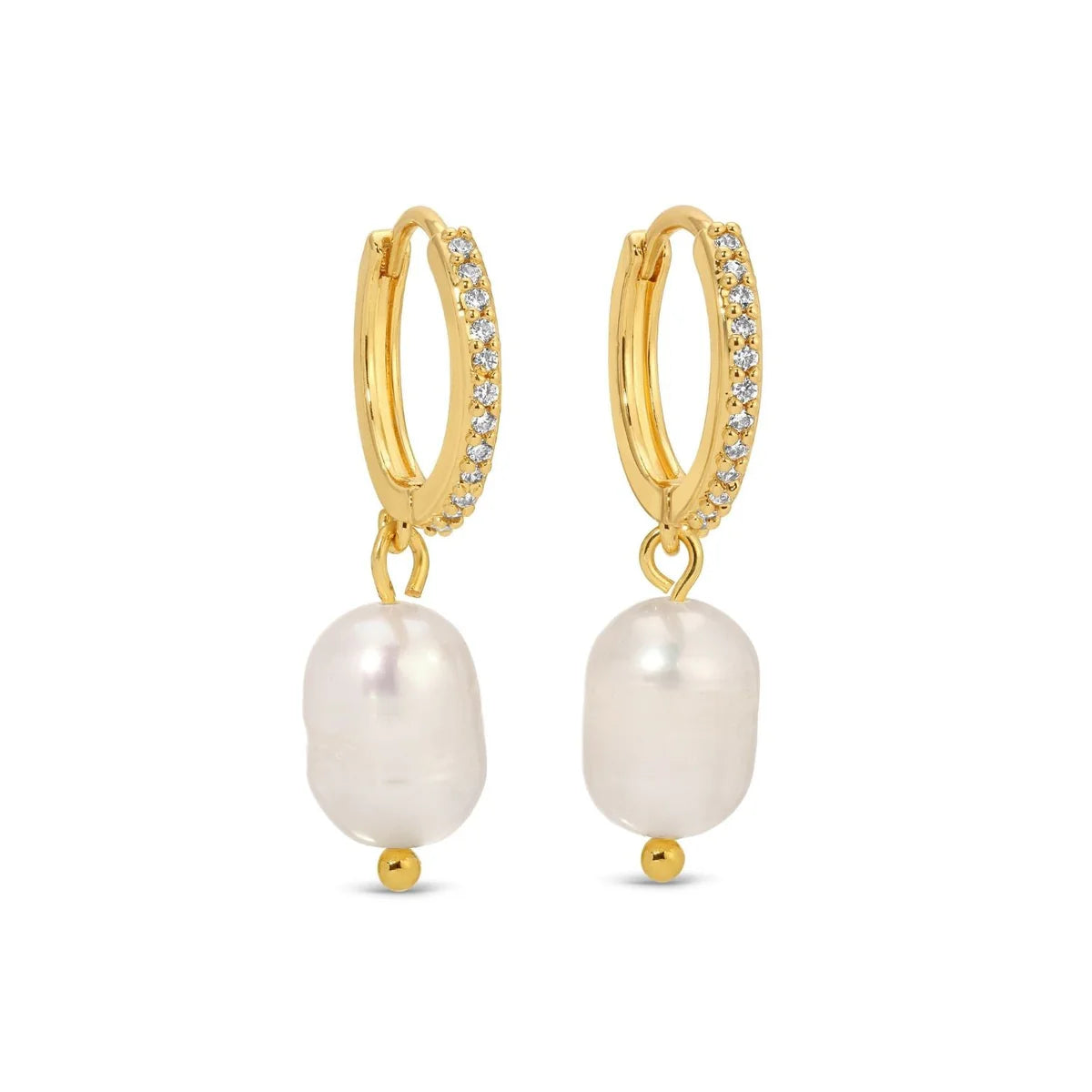 Jewelry - Earrings - Pave Gold Huggies - Pearl Drop