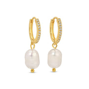 Jewelry - Earrings - Pave Gold Huggies - Pearl Drop