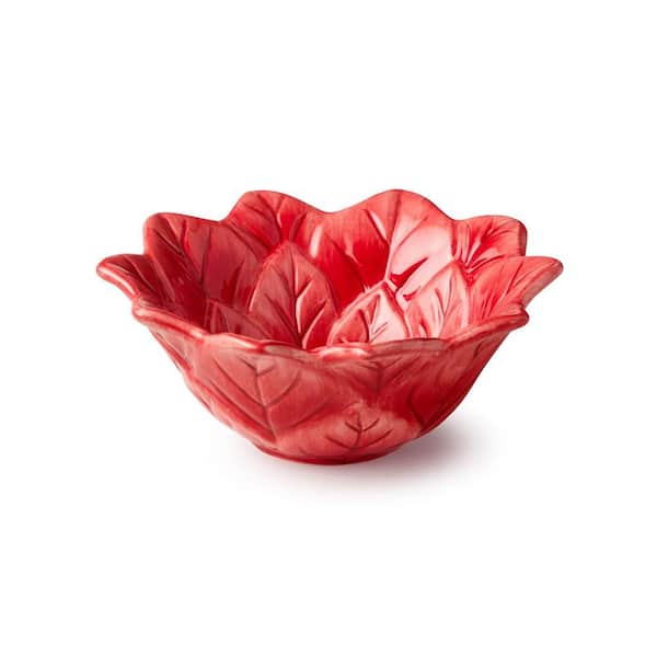 Red leaf-shaped bowl on a white background