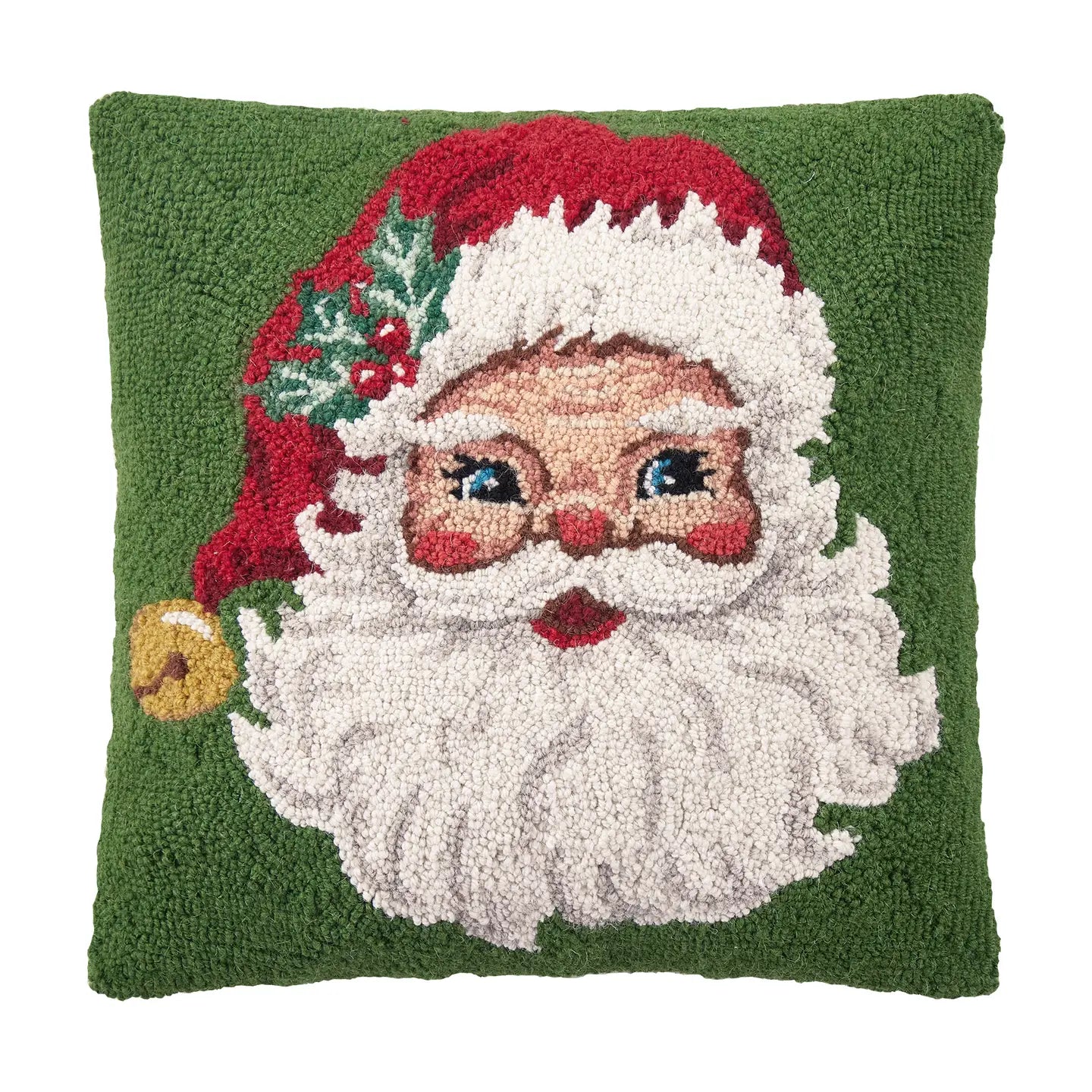 Seasonal - Pillow - Red Hat Santa - Hook Pillow - green background 