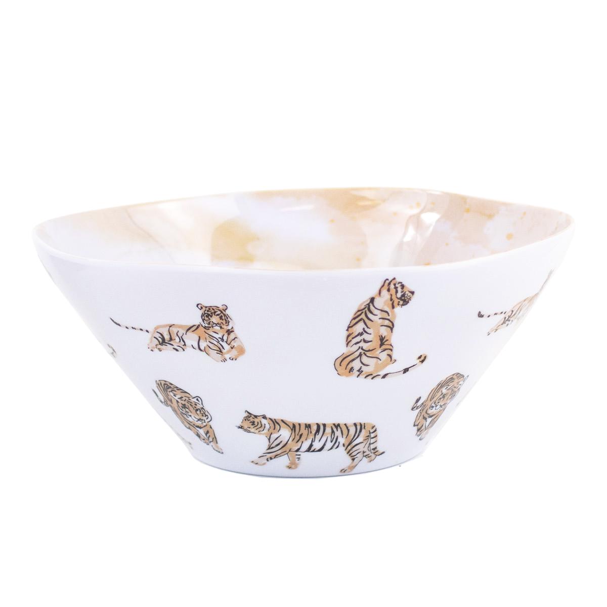 White bowl by The Royal Standard with tiger illustrations on a white background