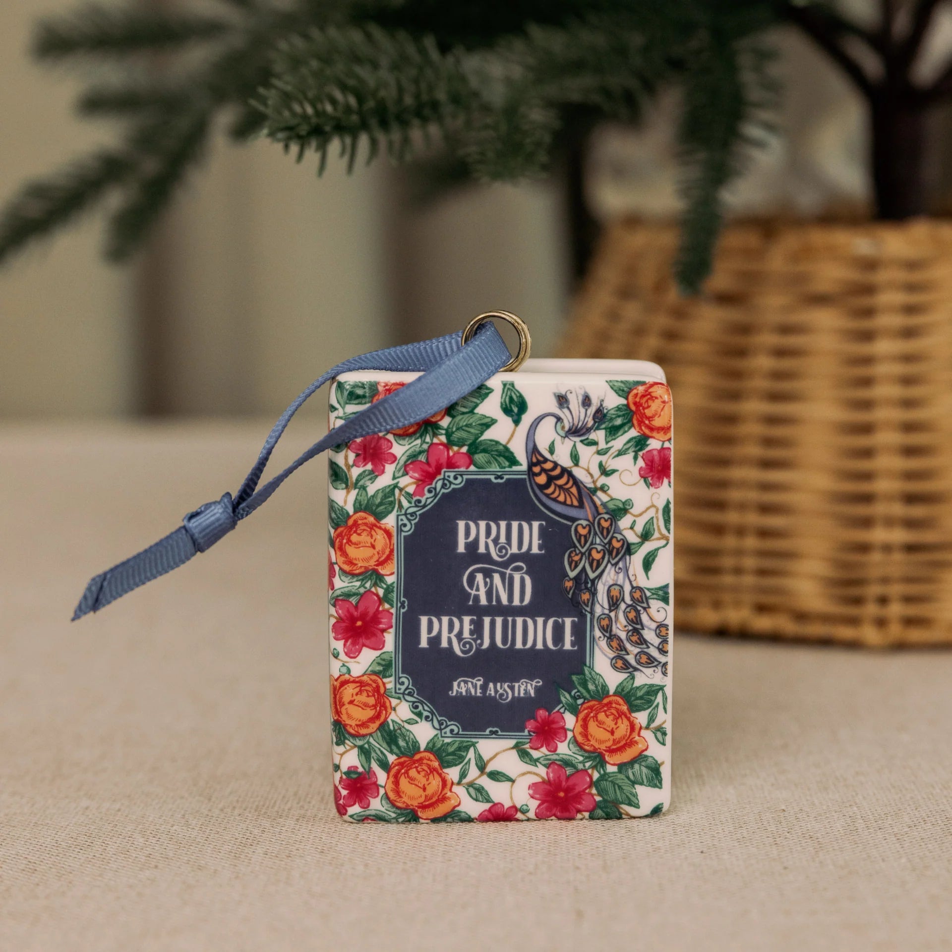 Seasonal - Ornament - Book shape - Pride and Prejudice - sitting under a Christmas tree
