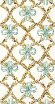 Napkins - Guest - Whimsical Wheat- picture is a close up of the napkin print which is whimsical wheat and blue bows 