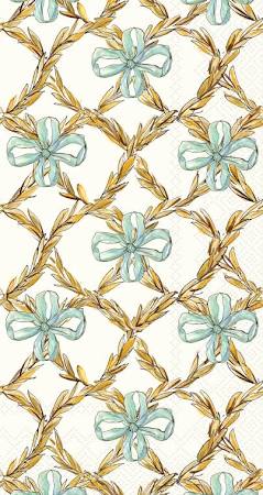 Napkins - Guest - Whimsical Wheat- picture is a close up of the napkin print which is whimsical wheat and blue bows 