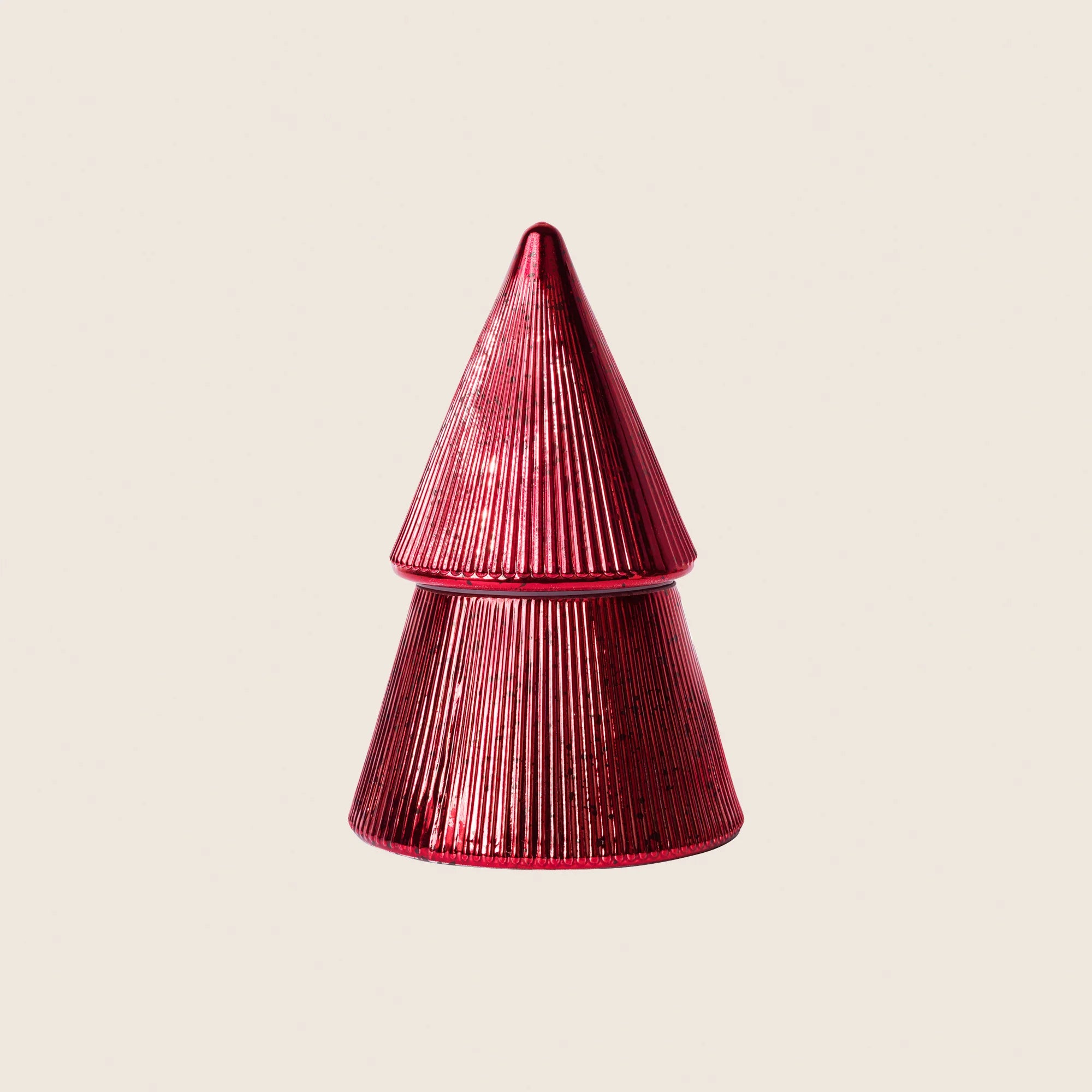 Red tree shaped jar candle - beige background 