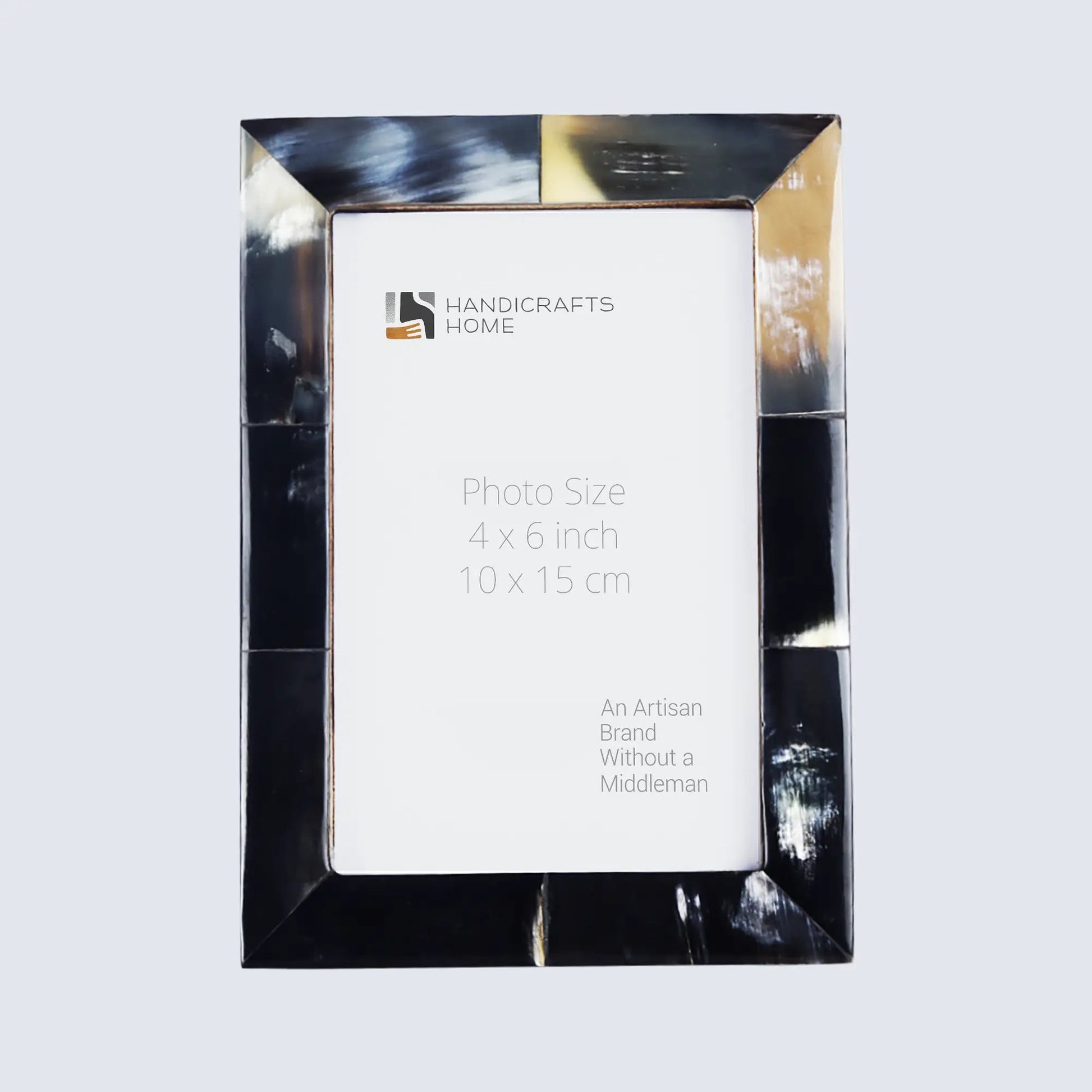 Black and gold photo frame with 'Handicrafts Home' branding on a white background
