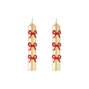 Two gold candles with red bows on a white background