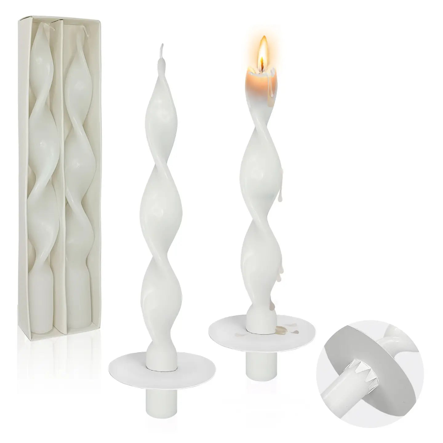 Candles - Handmade Spiral White Taper - Pack-2