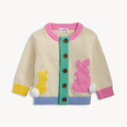 Children - Sweater - Intarsia Cardigan with Bunny - Pink Neck