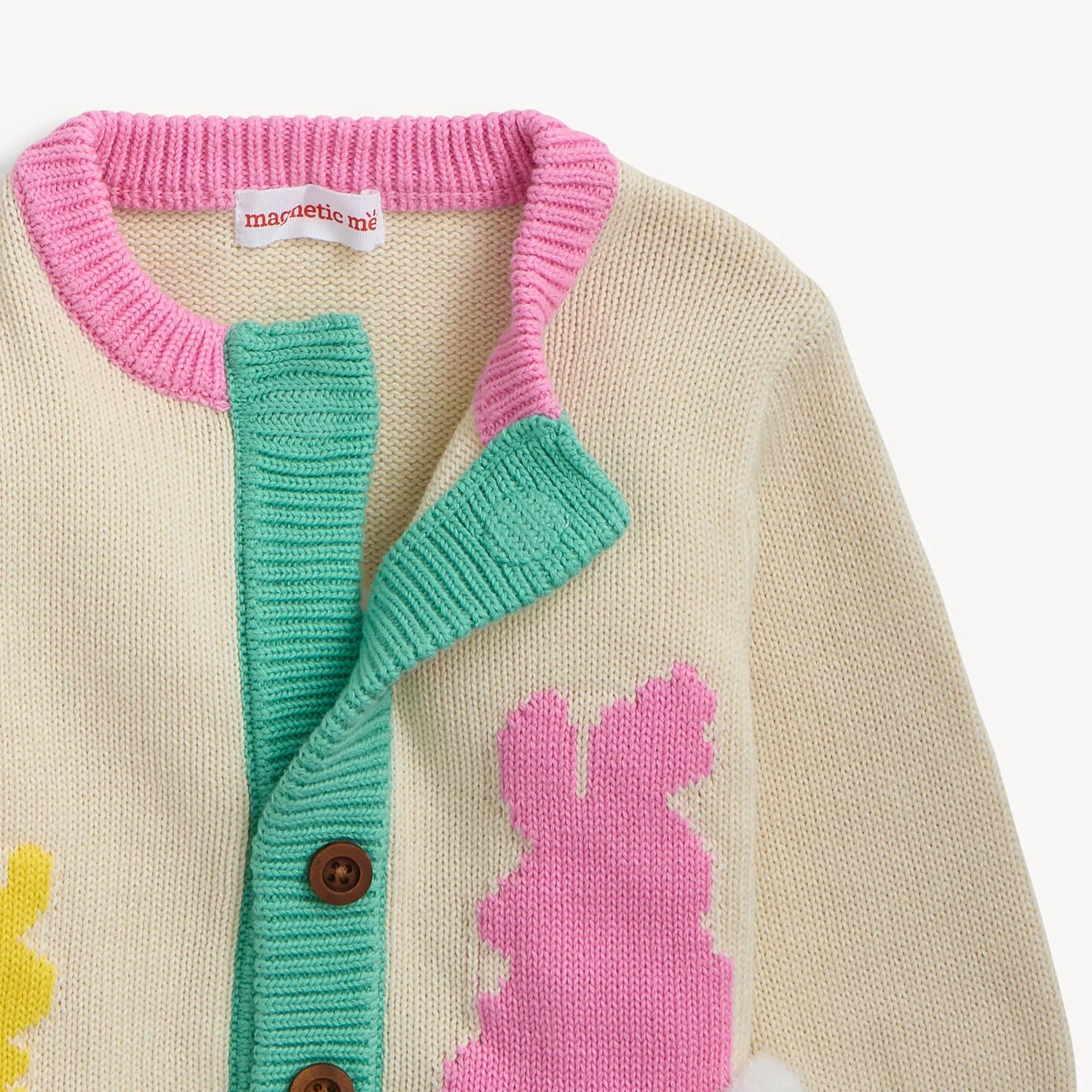 Children - Sweater - Intarsia Cardigan with Bunny - Pink Neck