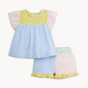 Children - Apparel - Gingham Woven Flutter Sleeve & Short Set