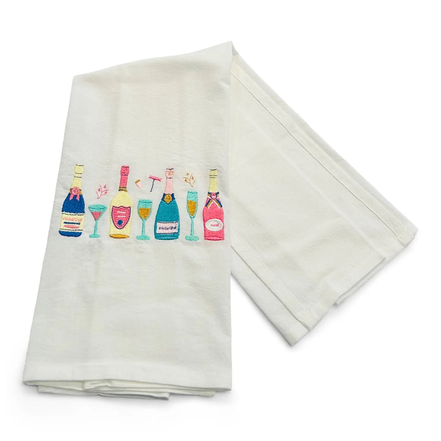 Tea Towel - Row of Champagne Bottles on White