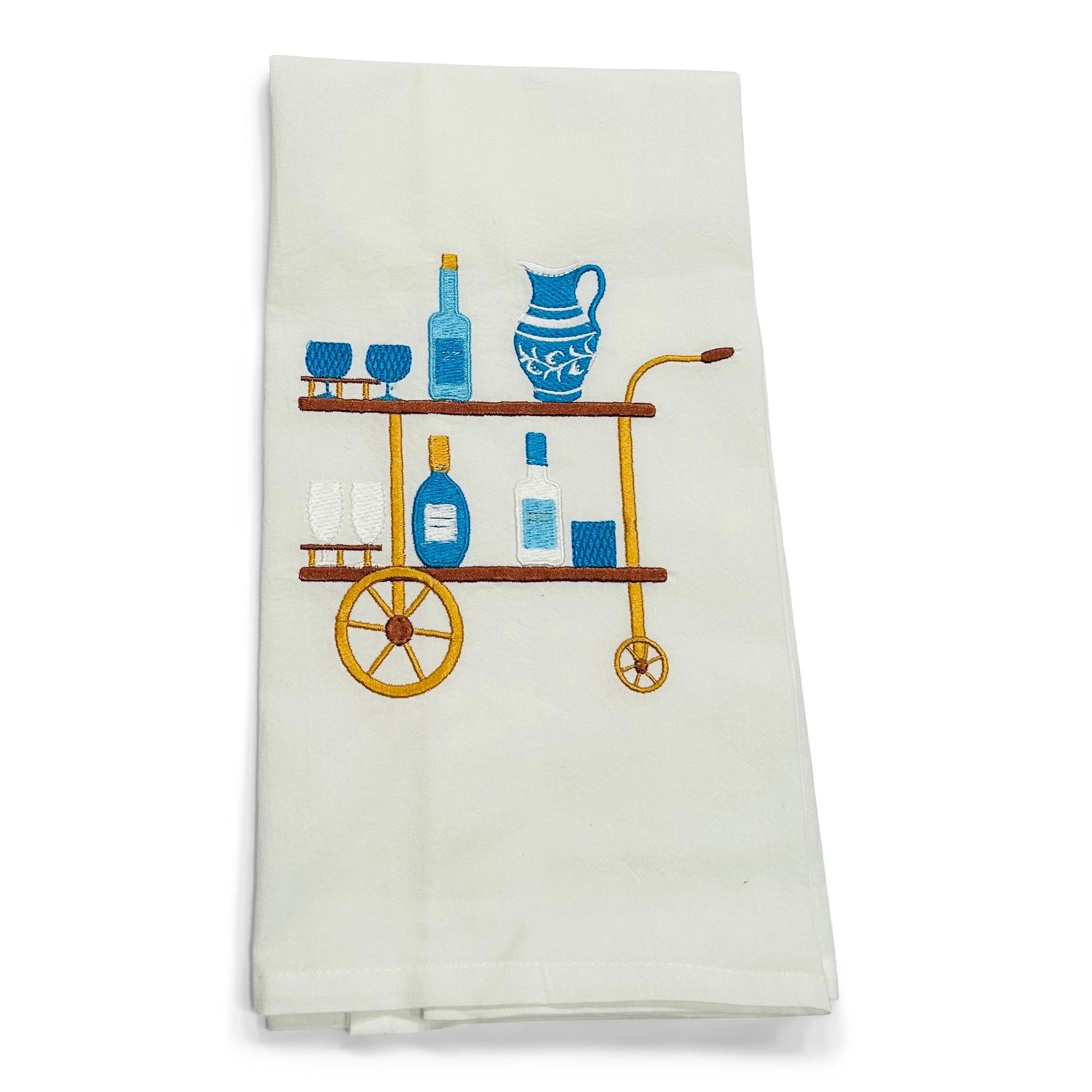 Tea Towel - Blue Bar Cart on White