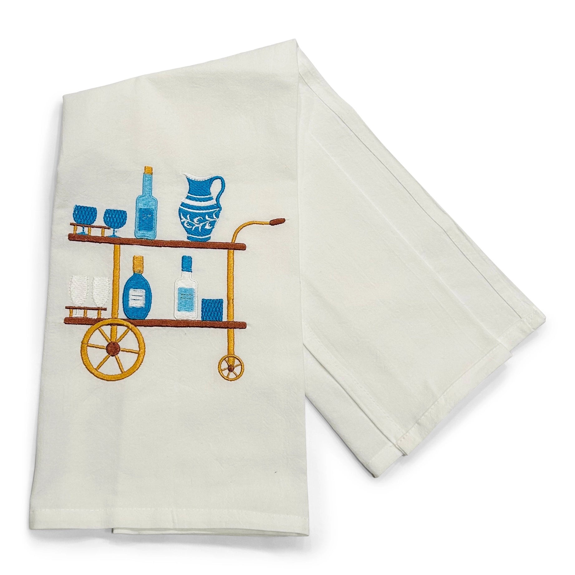 Tea Towel - Blue Bar Cart on White