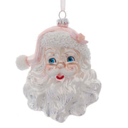 Seasonal - Ornament - Pink/White Santa Head - Glass