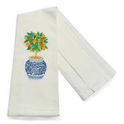 Tea Towel - Orange Tree in Blue & White Planter Pot - White
