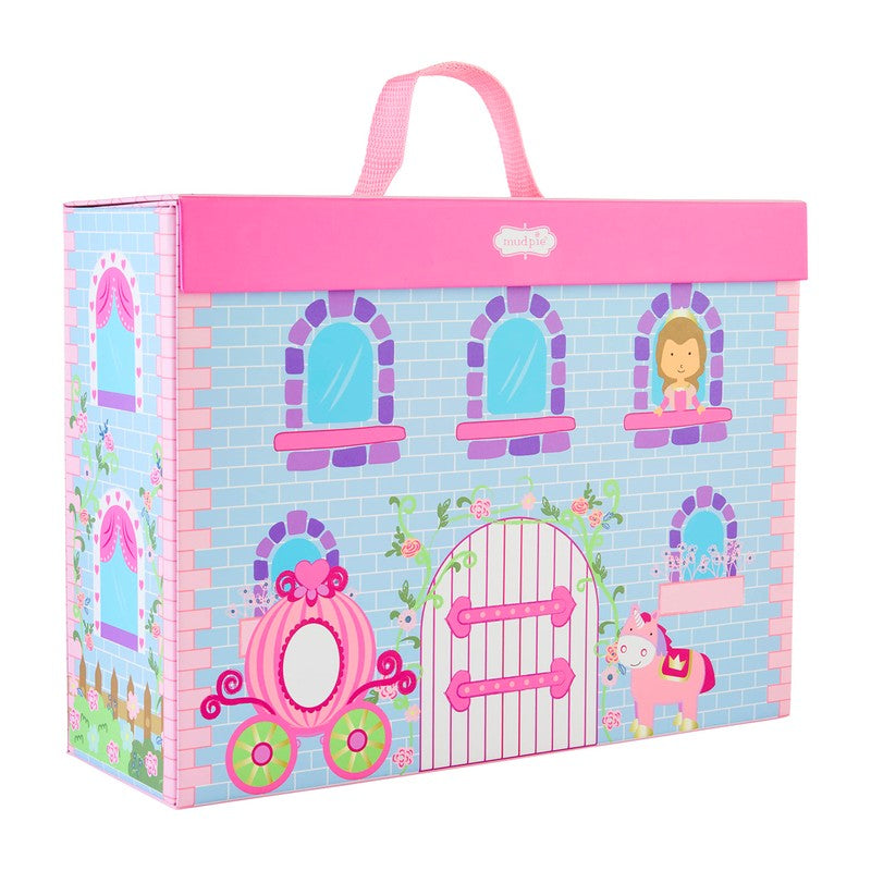 Children's toy storage box with princess castle design on a white background