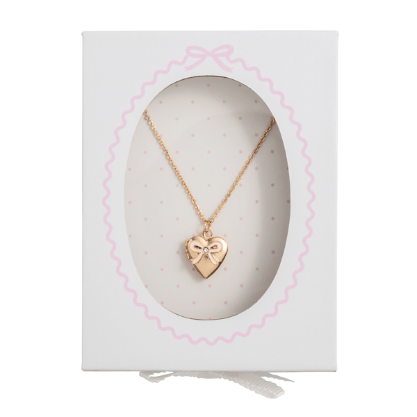 Gold heart locket in a white giftbox on a white background