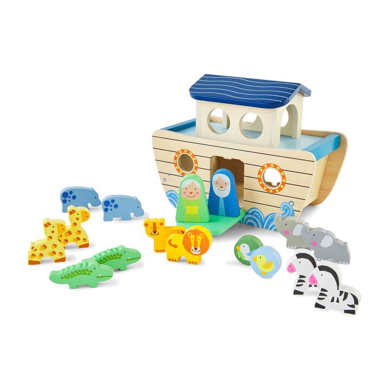 Wooden Noah's Ark Playset on white background 