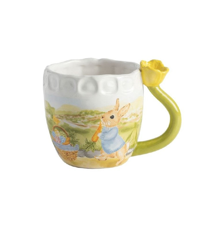 Rabbit mug with tulip handle on a white backround