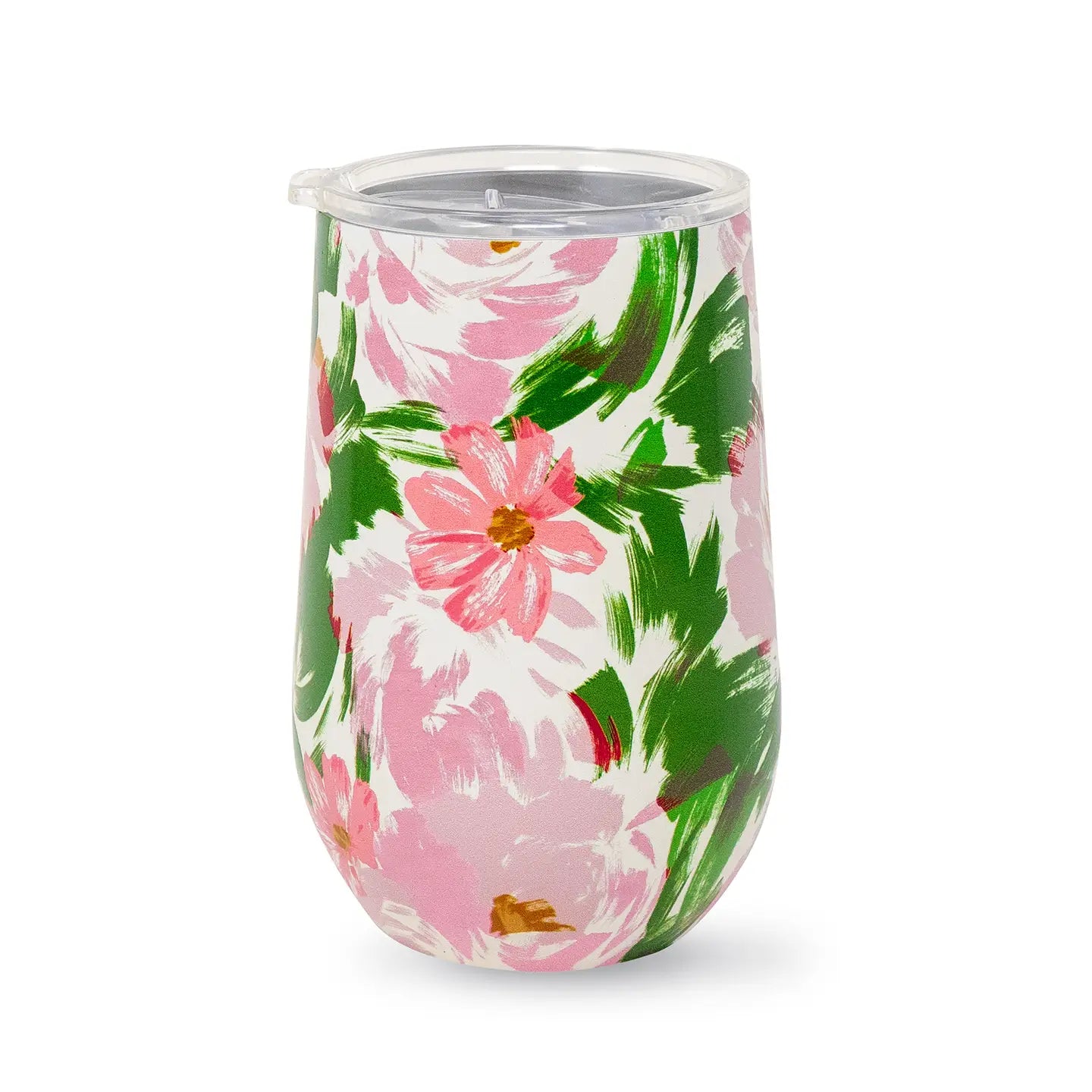 Floral-patterned tumbler on a white background