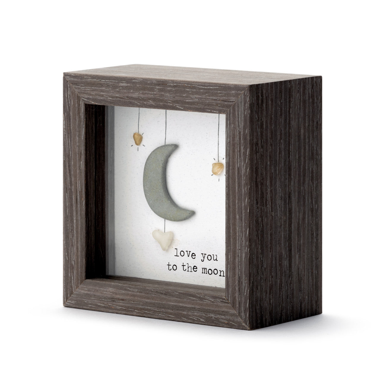 Decorative box with a moon and heart design and 'love you to the moon' text on a white background.