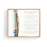 Heart bracelet with beads on a card with text on a white background