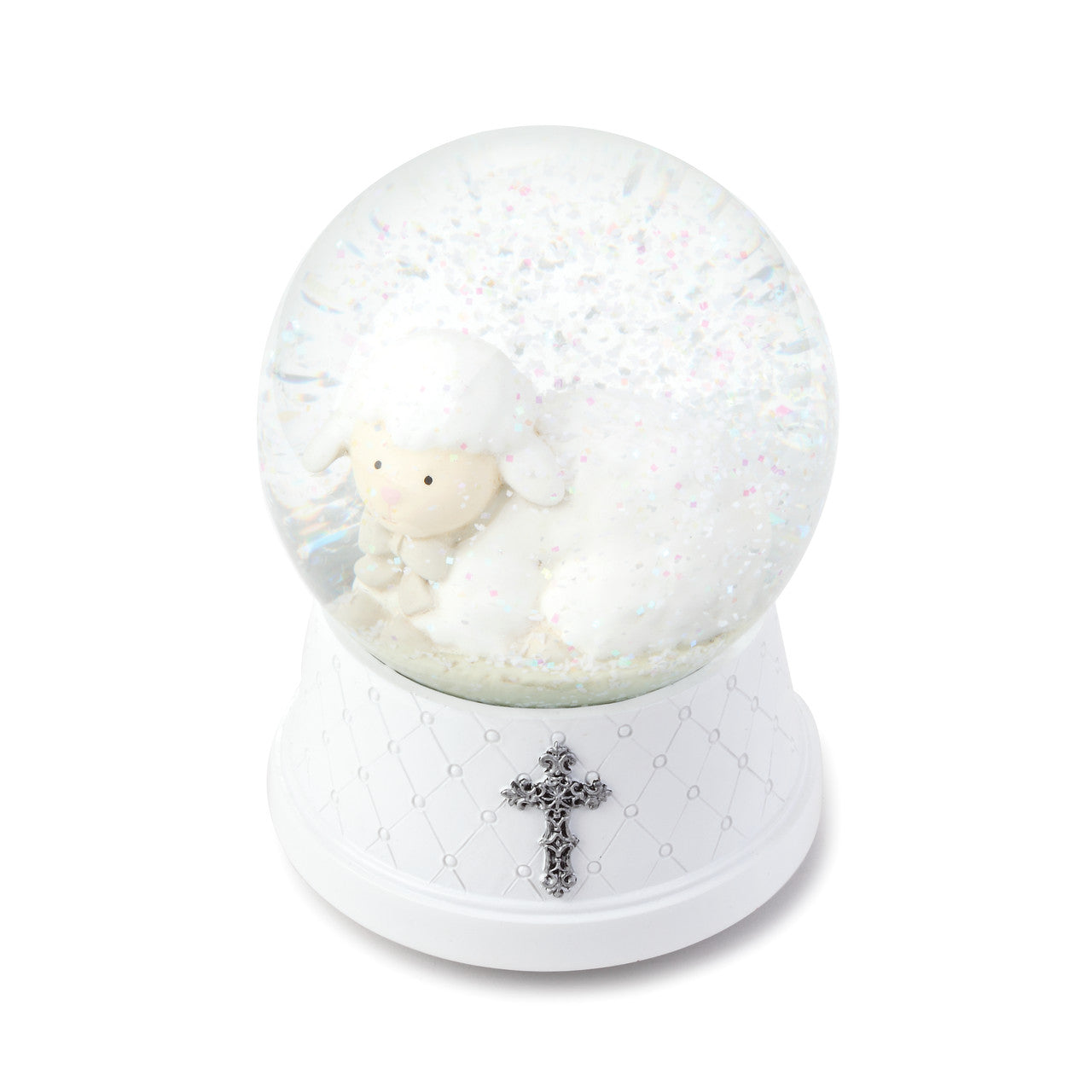 Snow globe with a white bear and cross on a white background