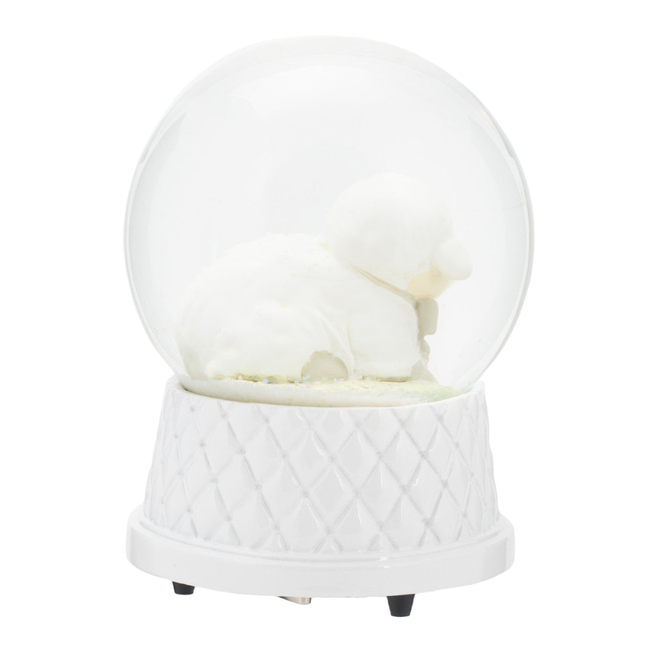 Snow globe with a white base on a white background