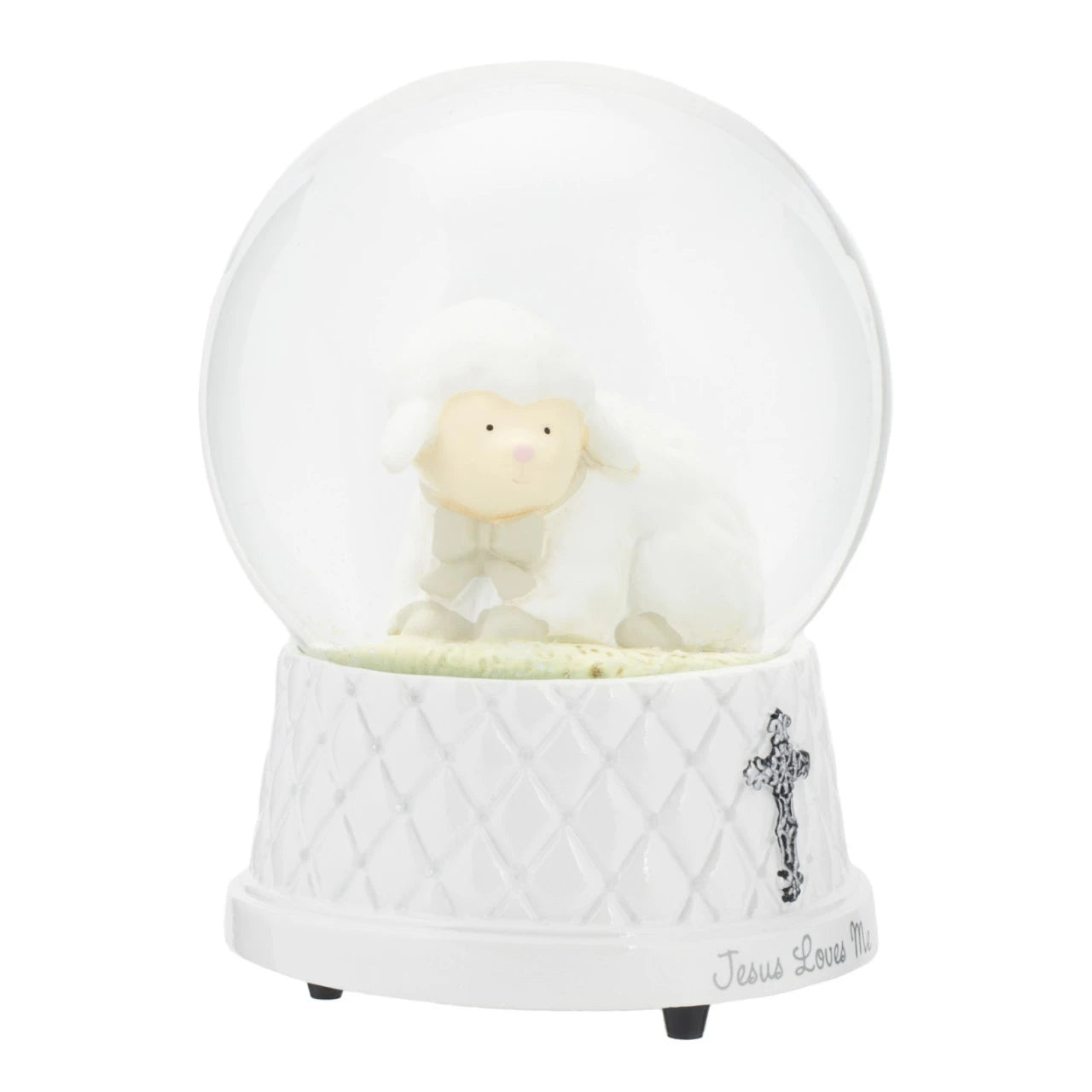 Snow globe with a white dove inside on a white background