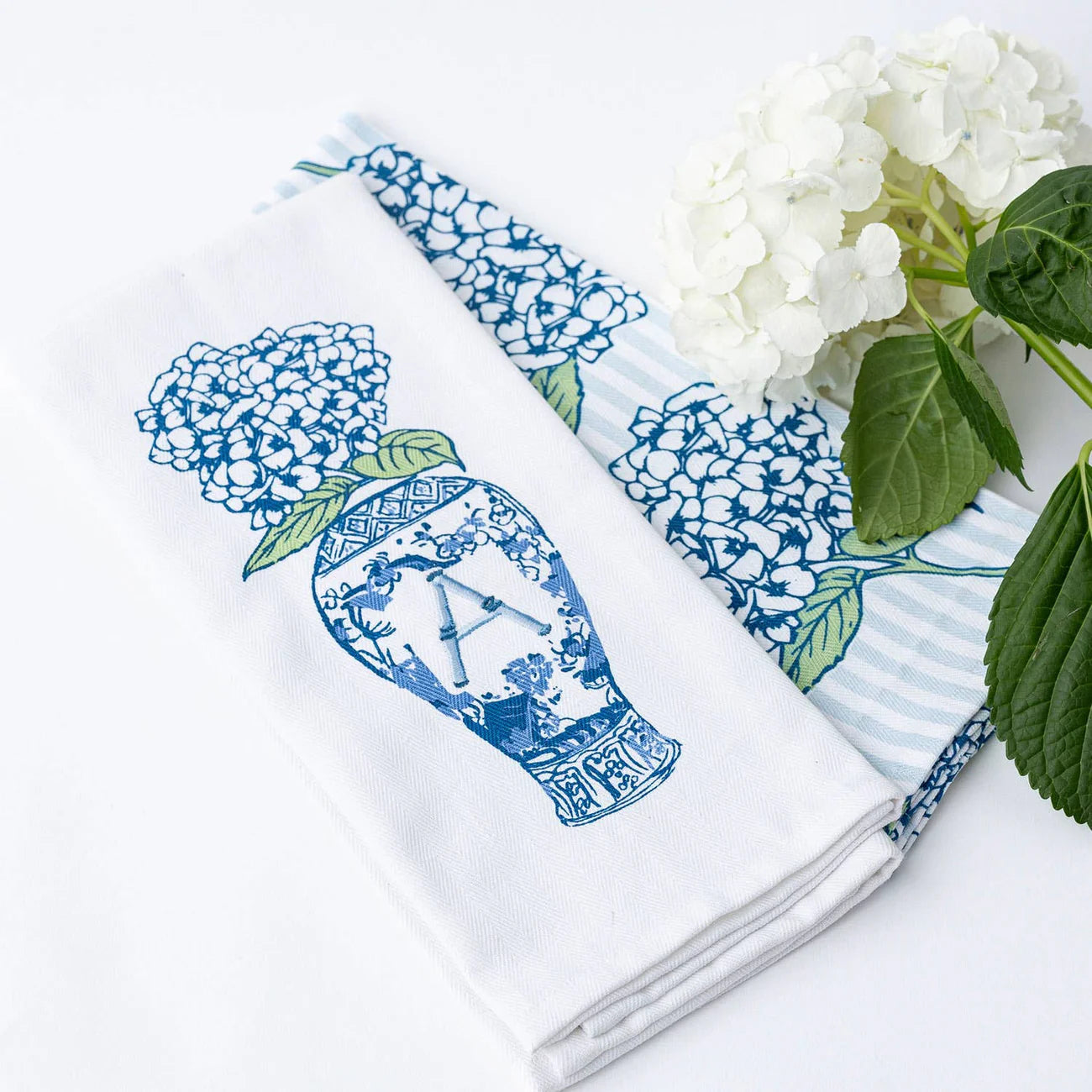 Home - Tea Towel - Hydrangea - Embroidered Initial