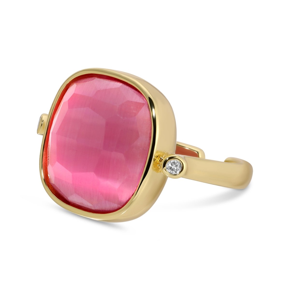 Pink Stone Rounded Square Gold Statement Ring