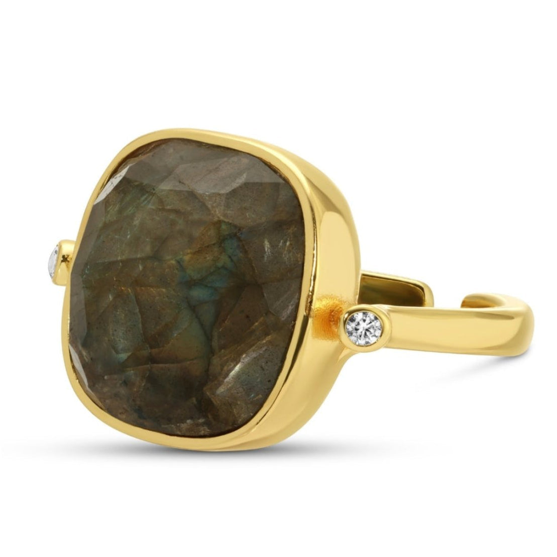 Labradorite Rounded Square Gold Statement Ring