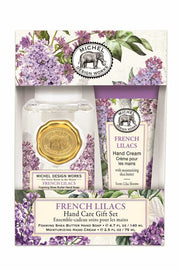 Michel Design Works French Lilacs hand care gift set with jar and tube in packaging