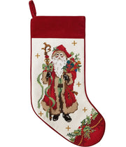 Seasonal - Stocking - Embroidered Needlepoint - Santa W/Staff - 11”x18”