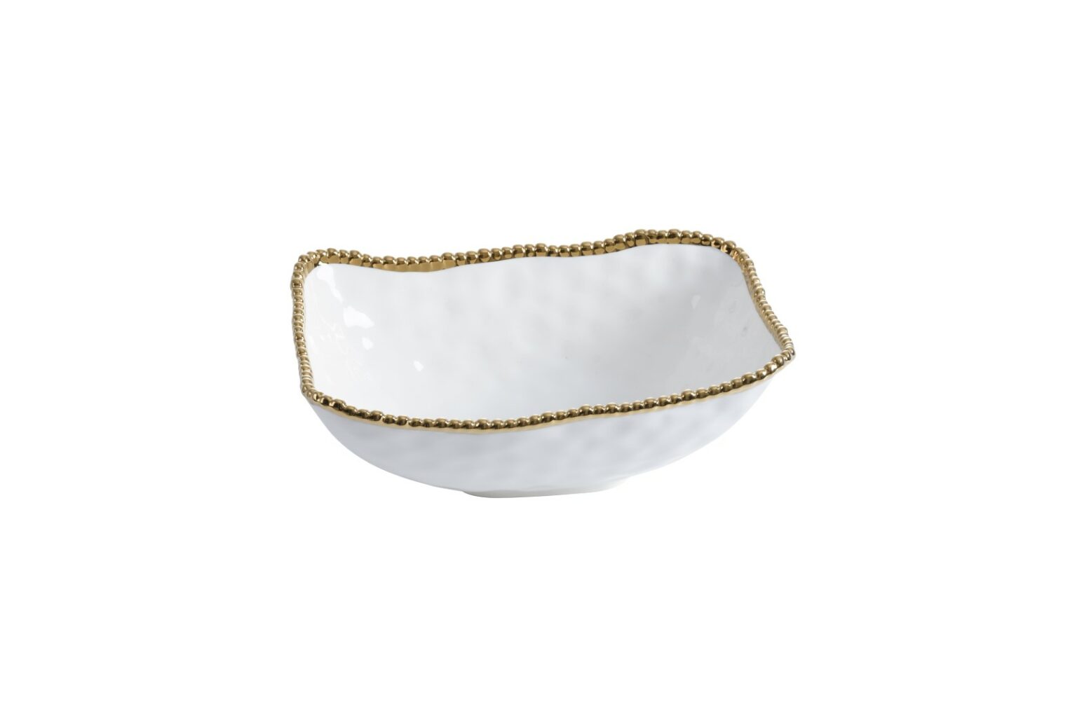 Bowl - Deep Serving - White with Gold Beads